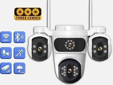 Поворотная уличная IP Wifi камера видеонаблюдения iCSee 9MP PTZ, 3 объектива, A35W - изображение 3