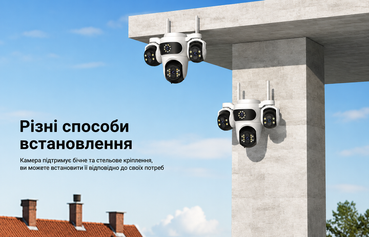Поворотная уличная IP Wifi камера видеонаблюдения iCSee 9MP PTZ, 3 объектива, A35W - изображение 4