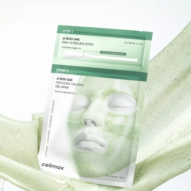 Двоетапна гелева маска для обличчя CELIMAX Ji Woo Gae Cica PHA Peel 2-Step Gel Mask з центелою та PHA-кислотою для м'якого відлущу - изображение 4