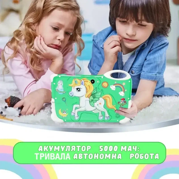 Планшет для детей с подставкой экран 7 дюймов, 16GB RAM, 512GB ROM, Android Единорог Зеленый - изображение 3