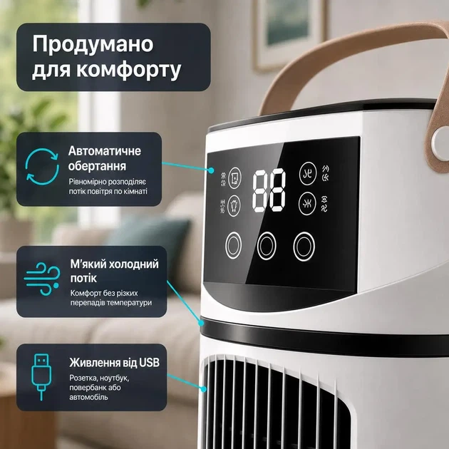 Мини-настольный кондиционер с подключением по USB Вентилятор с увлажнителем воздуха - изображение 3