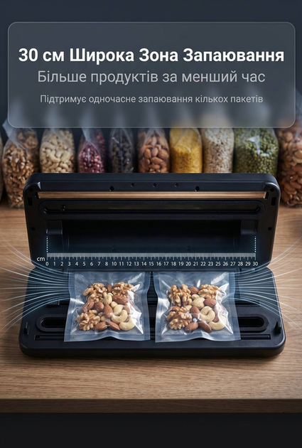 Вакууматор для продуктов Zepline вакуумный упаковщик 200 Вт запайщик пакетов бытовой LED подсветка пищевой герметизатор пищи сенсорный сухих влажных сыпучих продуктов 20 пакетов ролики - изображение 11