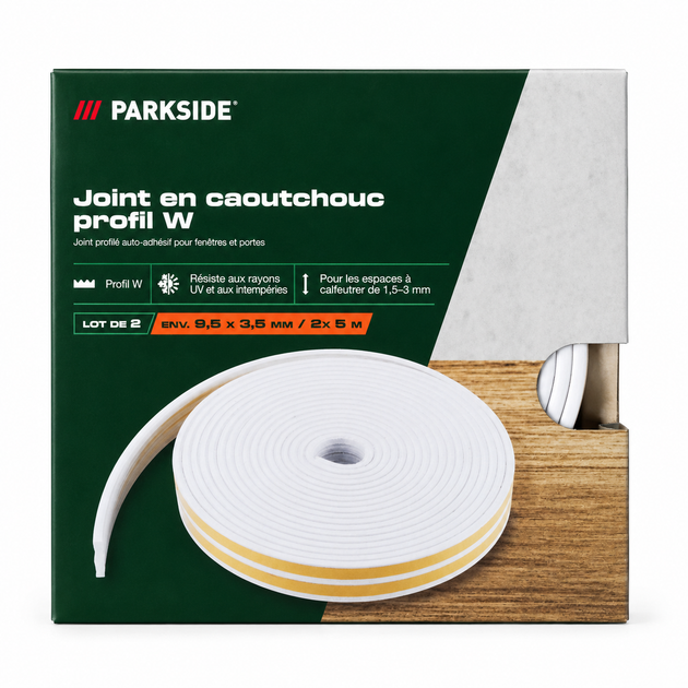 Уплотнитель самоклеющийся PARKSIDE W-профиль для окон и дверей, белый, 2×5 м, 9,5×3,5 мм - изображение 2