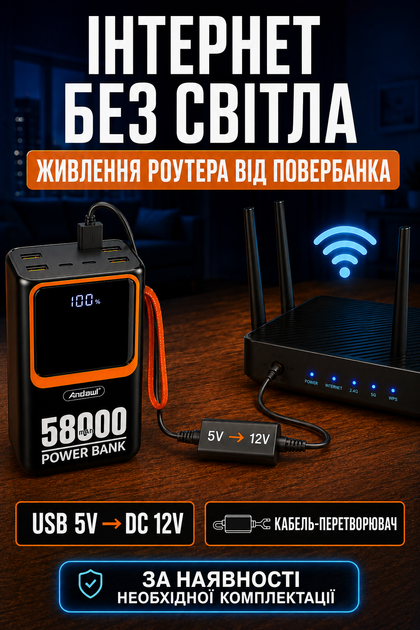 Повербанк умб 58000 mah 22.5w з швидкою зарядкою pd і вбудованими кабелями type c lightning Andowl power bank Q-TD88 павербанк для телефону планшета айпада пристроїв powerbank зовнішній портативний акумулятор повербанки великої ємності чорний - зображення 6