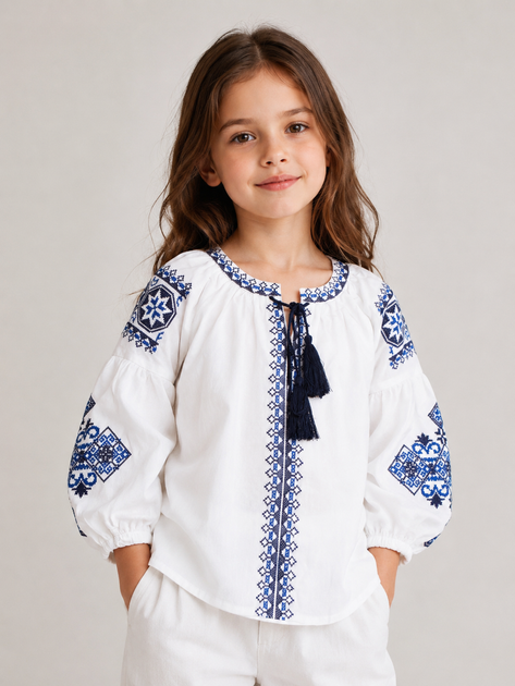 Вышиванка для девочки 5-9 лет белая с вышивкой (Q6194) 122 - Фото 1 Вышиванка для девочки 5-9 лет белая с вышивкой (Q6194) 122 - изображение 1