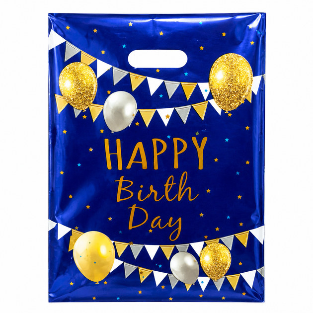 Пакети для солодощів 16х25 см Happy birthday з тисненням фольгою Упаковка 10 штук Синій - Фото 3 Пакети для солодощів 16х25 см Happy birthday з тисненням фольгою Упаковка 10 штук Синій - изображение 3