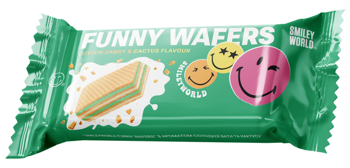 Вафлі з начинкою SmileyWorld FUNNY WAFERS з ароматом солодкої вати та кактусу 400г (214523) - Фото 2 Вафлі з начинкою SmileyWorld FUNNY WAFERS з ароматом солодкої вати та кактусу 400г (214523) - изображение 2