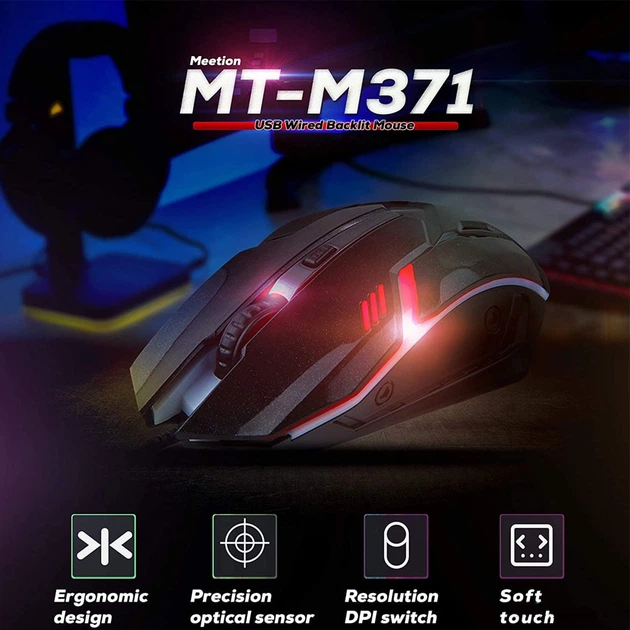 Мишка дротова Meetion M371 1600 DPI RGB чорна - зображення 9