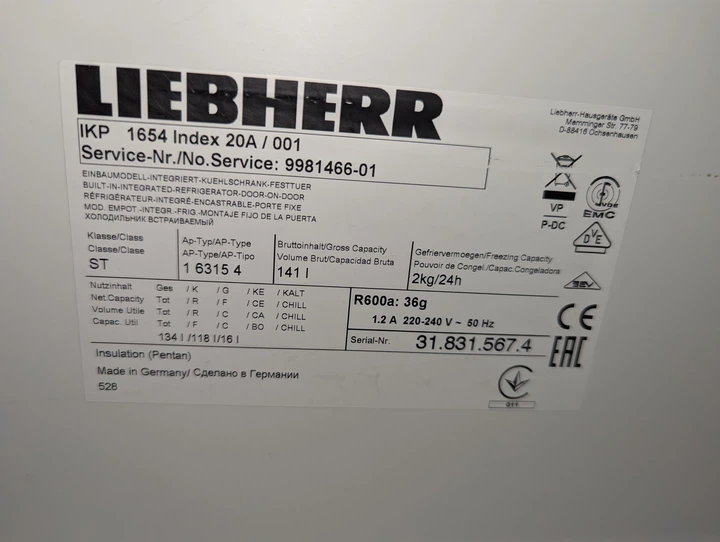 Вбудований однокамерний хоодильник Liebherr IKP 1654 Index 20A - Б/У - изображение 7