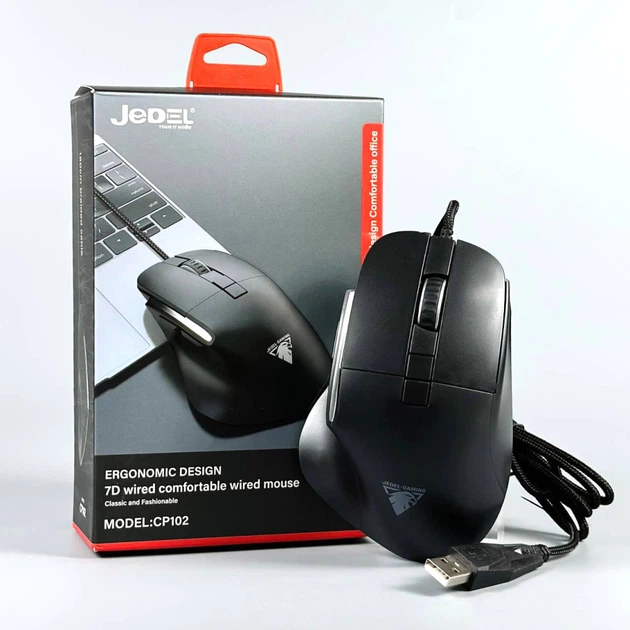 Мышь компьютерная проводная Jedel CP102 USB 1200-3600 DPI черная - изображение 2