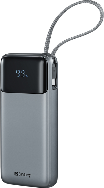 Powerbank Sandberg All-in1 Powerbank 20000 mAh 67W Built-In USB-C Cable PD Grey (5705730421297) - obraz 2