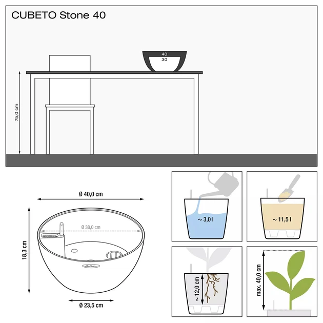Вазон Lechuza Cubeto Stone 40 світло-бежевий 40x40x18,5см 12л (13841) - зображення 2