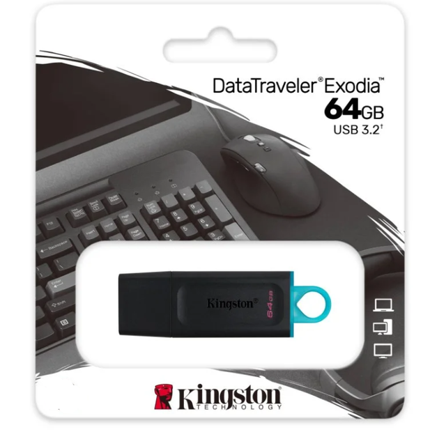 Флеш-накопичувач Kingston USB 3.2 DT Exodia 64GB Black/Teal - Фото 4 Флеш-накопичувач Kingston USB 3.2 DT Exodia 64GB Black/Teal - изображение 4