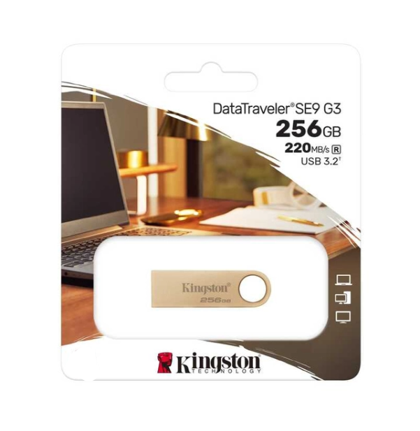 Флеш-накопичувач Kingston USB 3.2 SE9 G3 256GB 220MB/s Metal/Gold - Фото 3 Флеш-накопичувач Kingston USB 3.2 SE9 G3 256GB 220MB/s Metal/Gold - изображение 3