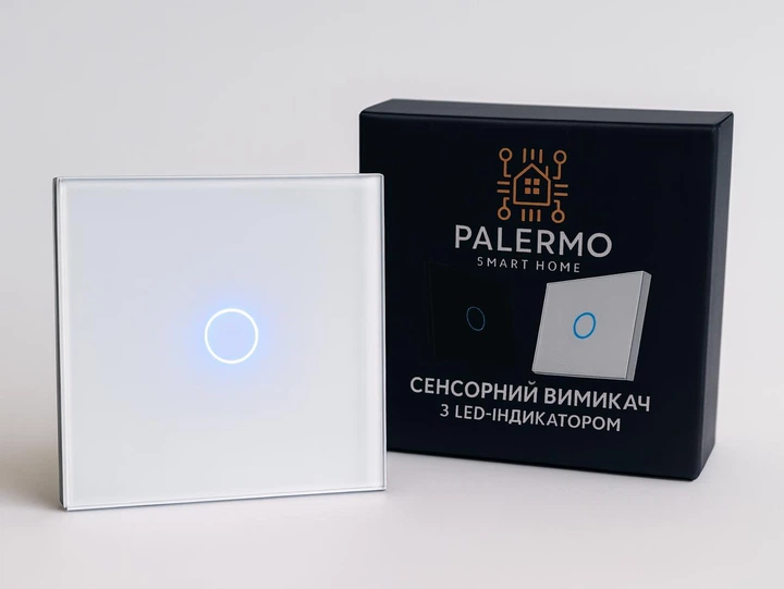 Выключатель света сенсорный Palermo одноклавишный LED лэд переключатель с подсветкой белый одинарный - изображение 2