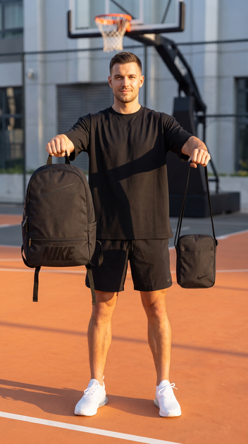 Молодежный комплект черный рюкзак loft Nike с черным лого и сумка через плечо барсетка для мужчин подростков спортзал город путешествия - изображение 3
