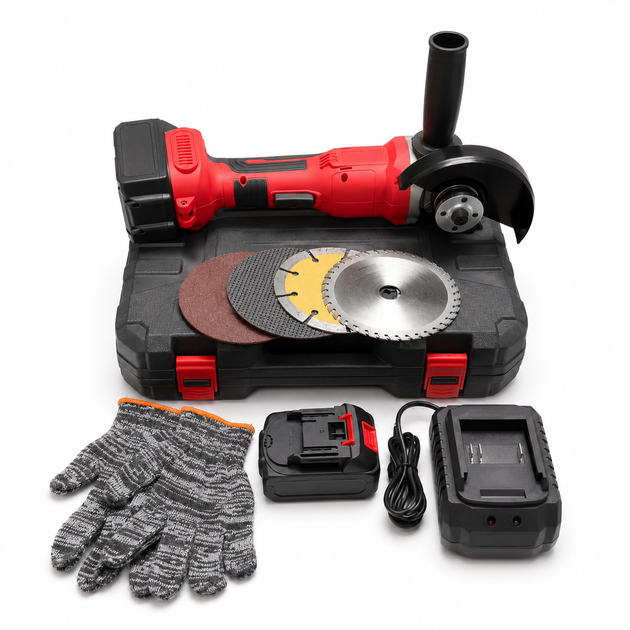 Аккумуляторная болгарка Krafftec Germani GWX 48V-125C Professional 48 В 125 мм с 2 АКБ в кейсе Угловая шлифовальная машина с бесщеточным двигателем Беспроводная УШМ для резки металла - изображение 2