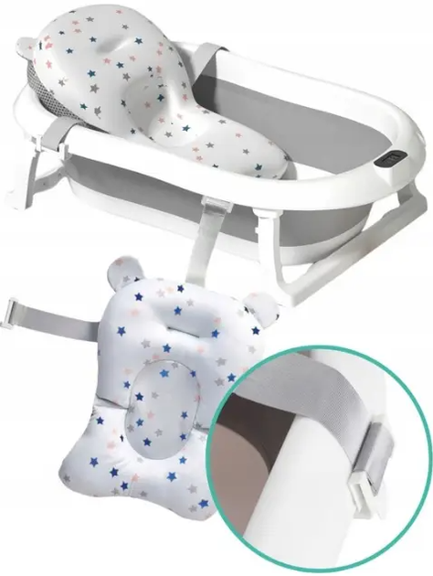 Детская складная ванночка Hanert Kinderbad Grey с термометром и подушкой, анатомическая ванна для купания малышей - изображение 8