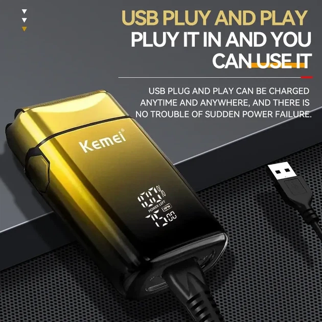 Профессиональный шейвер Kemei KM-TX10, аккумуляторная электробритва для мужчин, 3 скорости, 1400 мАч, USB Type-C - изображение 8
