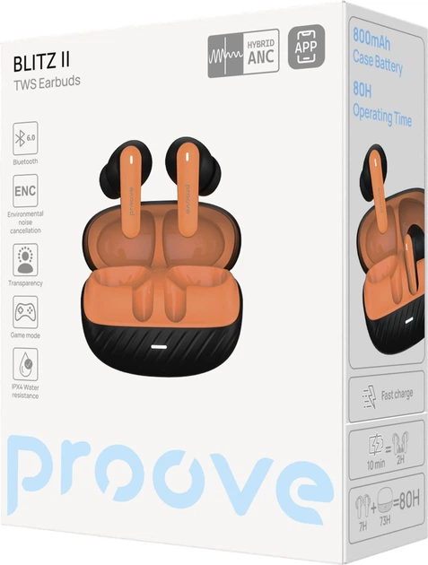 Наушники Proove Blitz II TWS with Hybrid ANC (APP) Black/Orange (662130807) - изображение 7