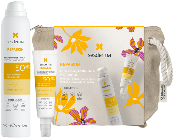 Набір сонцезахисних засобів Sesderma Repaskin Флюїд для обличчя SPF 50+ 50 мл + Сонцезахисний спрей для тіла SPF 50 200 мл (8429979485663) - Фото 1 Набір сонцезахисних засобів Sesderma Repaskin Флюїд для обличчя SPF 50+ 50 мл + Сонцезахисний спрей для тіла SPF 50 200 мл (8429979485663) - зображення 1