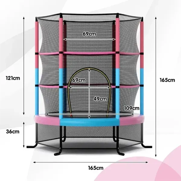 Квадратный детский батут Costway 165×165×165 см с сеткой и двумя кольцами - изображение 2