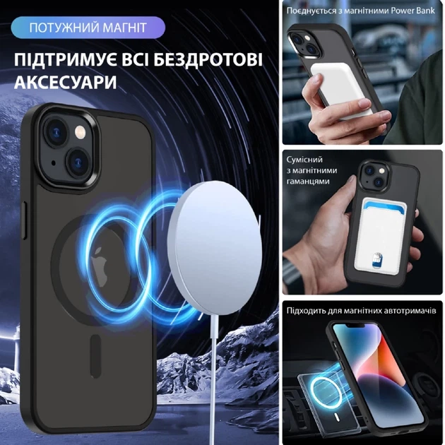 Чохол для iPhone 14 Pro Max WAVE Matte Insane Case with Magnetic Ring Black - зображення 3