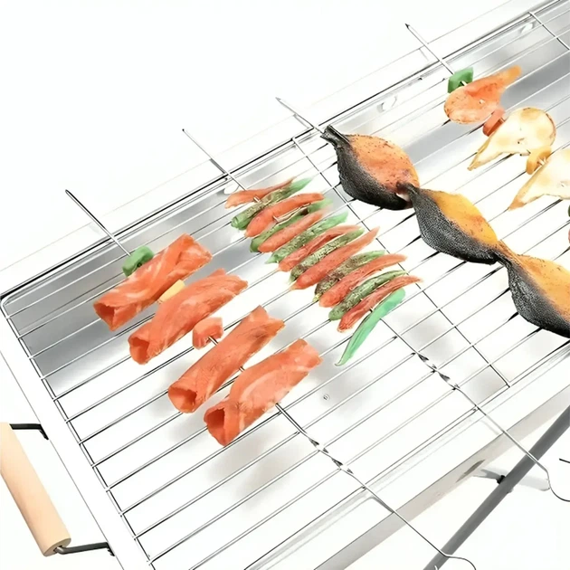 Мангал складной BARBECUE TRAY 770T 70х30х70 см из нержавеющей стали переносной для кемпинга и пикника Серебристый - изображение 3