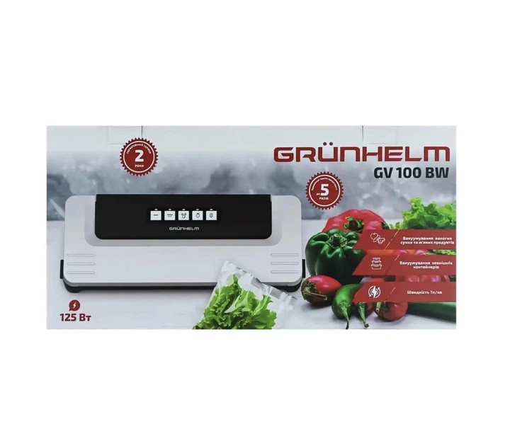 Вакууматорный аппарат Grunhelm, 125 Вт, кухонный вакууматор, вакууматор настольный, универсальный вакууматор - Фото 7 Вакууматорный аппарат Grunhelm, 125 Вт, кухонный вакууматор, вакууматор настольный, универсальный вакууматор - изображение 7
