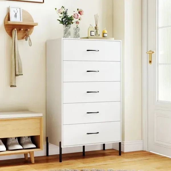 Высокий комод с 5 ящиками, 71×40×125 см, белый + черный - Фото 3 Высокий комод с 5 ящиками, 71×40×125 см, белый + черный - изображение 3