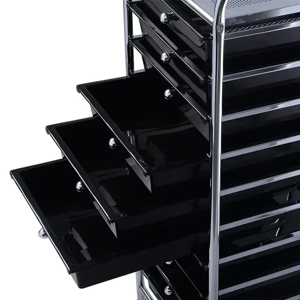 Мобильный органайзер с 10 ящиками, 33×37×86 см, черный Costway - изображение 3