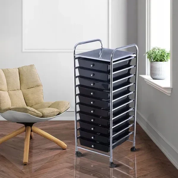 Мобильный органайзер с 10 ящиками, 33×37×86 см, черный Costway - изображение 7