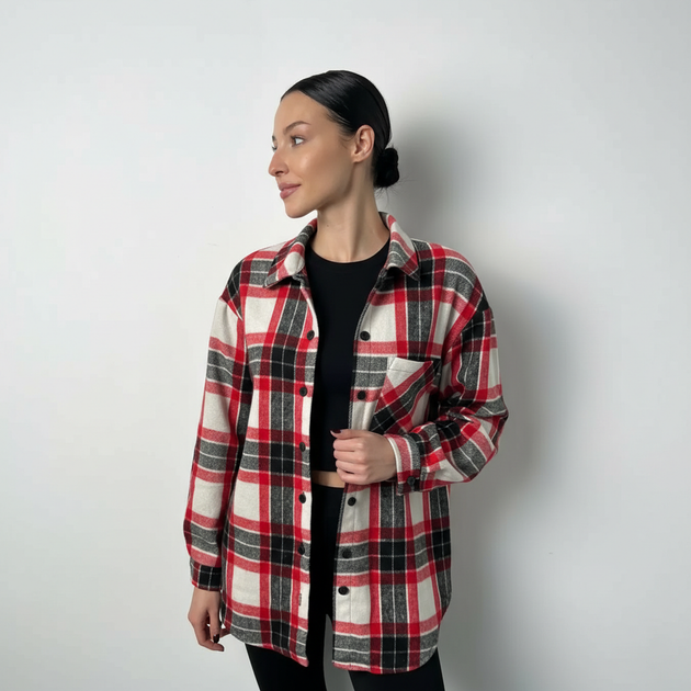 Сорочка жіноча фланель чорно-червона клітинка, 2XL-3XL - Фото 1 Сорочка жіноча фланель чорно-червона клітинка, 2XL-3XL - изображение 1