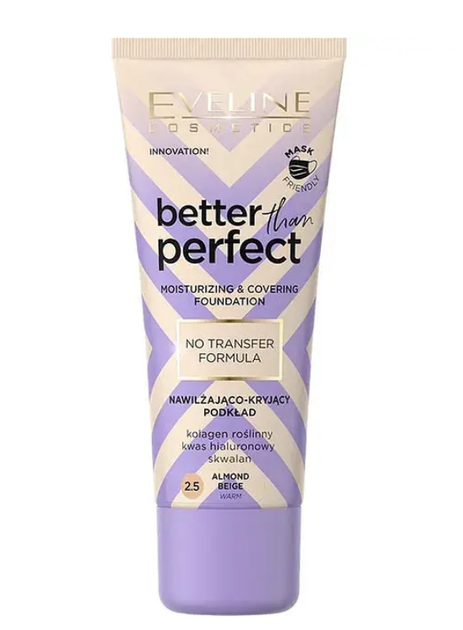 Тональна основа cтійка зволожуюча EVELINE BETTER THAN PERFECT 2.5 ALMOND BEIGE 30 мл. 7511 - Фото 1 Тональна основа cтійка зволожуюча EVELINE BETTER THAN PERFECT 2.5 ALMOND BEIGE 30 мл. 7511 - зображення 1