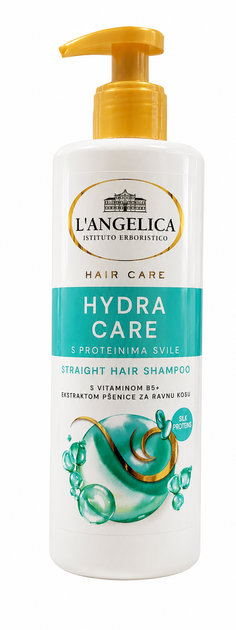 Шампунь для прямого волосся L’Angelica Hydra Care з протеїнами шовку, вітаміном B5 та екстрактом пшениці, 500 мл - Фото 2 Шампунь для прямого волосся L’Angelica Hydra Care з протеїнами шовку, вітаміном B5 та екстрактом пшениці, 500 мл - зображення 2