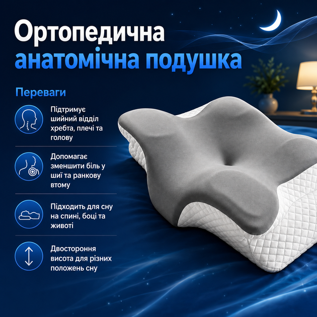 Ортопедическая подушка для сна на спине боку и животе Анатомическая модель от боли в шее Эргономичный валик под голову Спальная принадлежность с двусторонней высотой - изображение 2