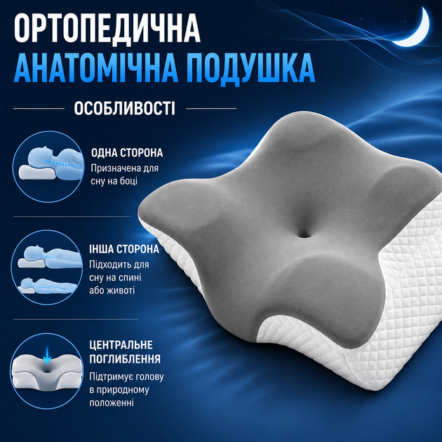 Ортопедическая подушка для сна на спине боку и животе Анатомическая модель от боли в шее Эргономичный валик под голову Спальная принадлежность с двусторонней высотой - изображение 3