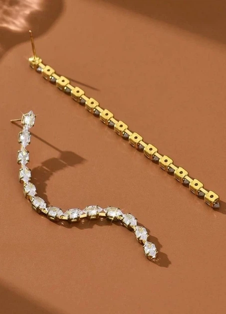 Сережки женские длинные с камушками Fashion Jewelry Золотистые 19370 - Фото 3 Сережки женские длинные с камушками Fashion Jewelry Золотистые 19370 - изображение 3
