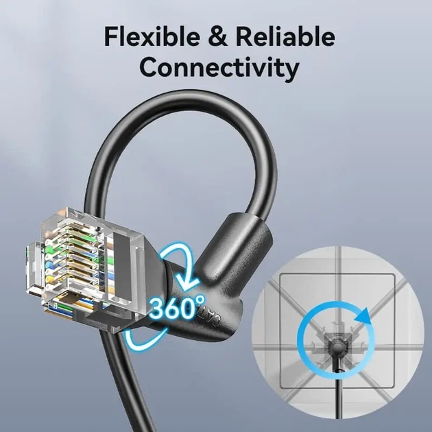 Патч-корд Vention CAT6 UTP Ethernet, 1 м Black, RJ-45 - RJ-45, 8 жил, 360 ° (IBSBF) - Фото 3 Патч-корд Vention CAT6 UTP Ethernet, 1 м Black, RJ-45 - RJ-45, 8 жил, 360 ° (IBSBF) - изображение 3