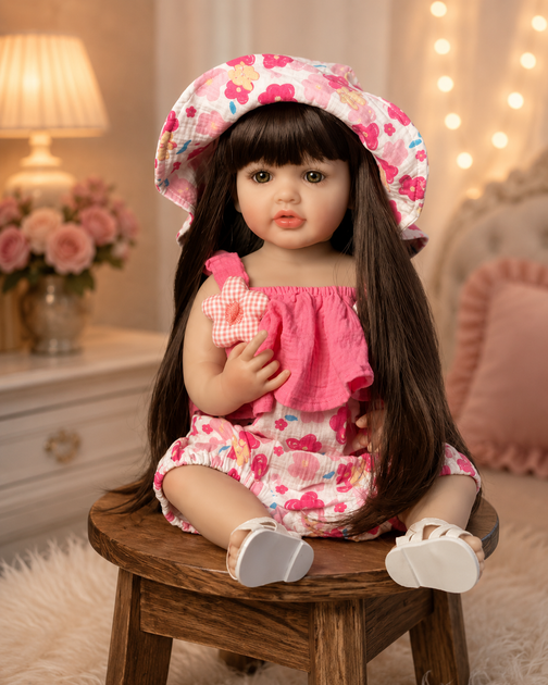 Реалістична лялька реборн Reborn Baby Doll Milana 55 см – вінілова дівчинка з довгим волоссям та аксесуарами, можна купати (RB096) - зображення 4