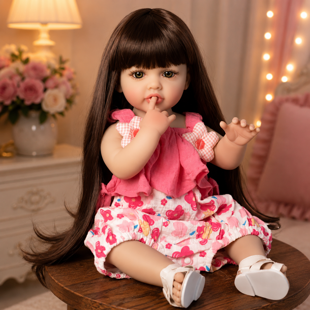 Реалістична лялька реборн Reborn Baby Doll Milana 55 см – вінілова дівчинка з довгим волоссям та аксесуарами, можна купати (RB096) - зображення 5