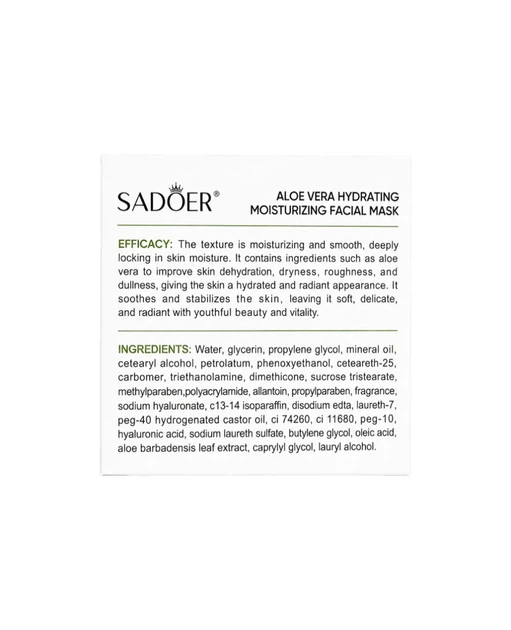 Зволожуюча маска для обличчя з алое вера Sadoer Aloe Vera Hydrating Moisturizing Facial Mask - Фото 5 Зволожуюча маска для обличчя з алое вера Sadoer Aloe Vera Hydrating Moisturizing Facial Mask - зображення 5