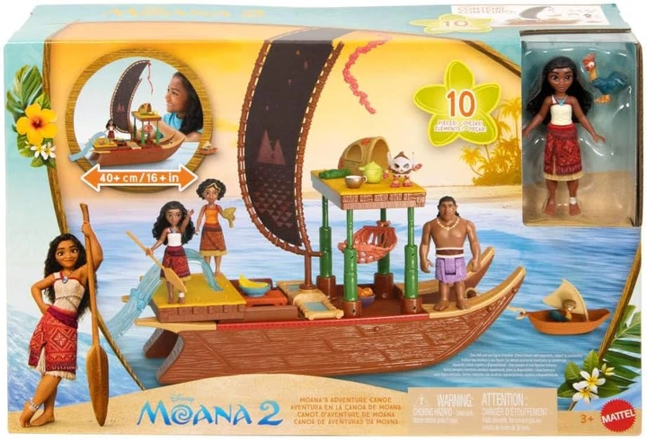 Игровой набор Mattel Disney Moana 2 Playset with Floating Adventure Canoe, мини кукла с аксессурами - изображение 10