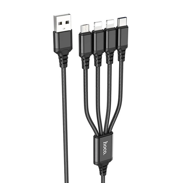 Кабель HOCO X76 4-in-1 Super charging cable (iP+iP+Type-C+Micro) Black (6931474767417) - Фото 1 Кабель HOCO X76 4-in-1 Super charging cable (iP+iP+Type-C+Micro) Black (6931474767417) - зображення 1