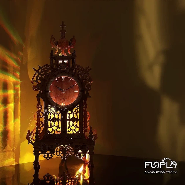 Деревянный 3D-пазл часы "Баряжа" (Bell Tower Clock) с LED-подсветкой - Фото 1 Деревянный 3D-пазл часы "Баряжа" (Bell Tower Clock) с LED-подсветкой - изображение 1
