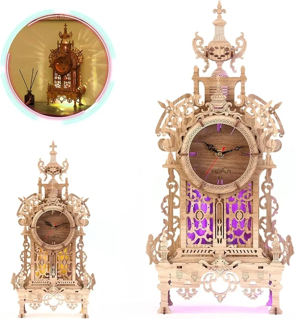 Деревянный 3D-пазл часы "Баряжа" (Bell Tower Clock) с LED-подсветкой - Фото 3 Деревянный 3D-пазл часы "Баряжа" (Bell Tower Clock) с LED-подсветкой - изображение 3