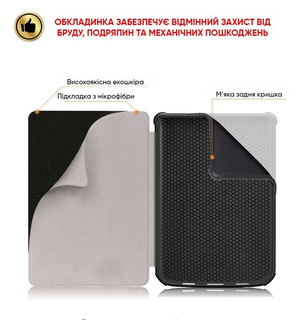 Обложка для электронной книги PocketBook 606/628/633 Экокожа Чёрный - изображение 2