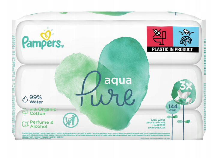 Дитячі вологі серветки Pampers Aqua Pure 3 пачки х 48 шт - изображение 3