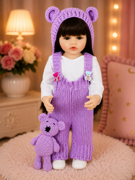 Реалістична лялька реборн Reborn Baby Doll Livia 55 см – дівчинка з темним волоссям та аксесуарами, можна купати (RB098) - зображення 3