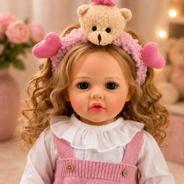 Реалістична лялька реборн Reborn Baby Doll Liana 55 см – дівчинка з кучерявим світлим волоссям та аксесуарами, можна купати (RB099) - зображення 7